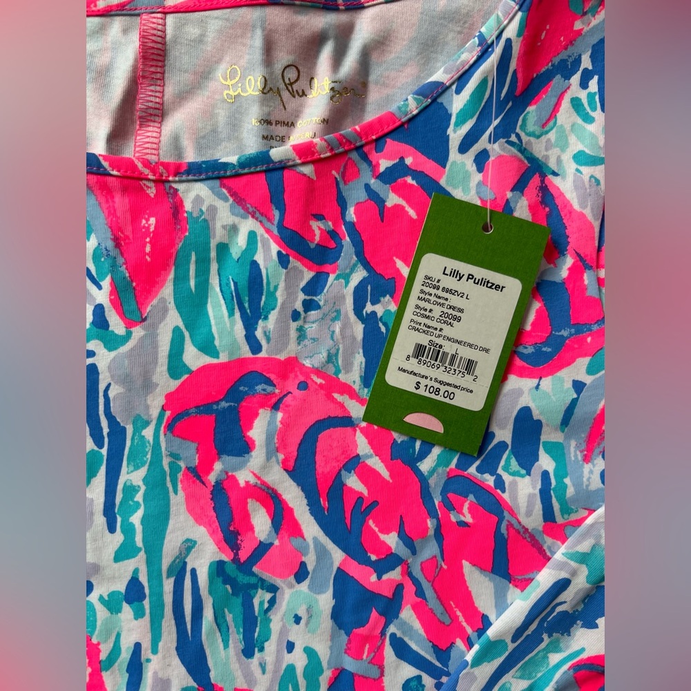 NWT Lilly Pulitzer Marlowe Dress - Cosmic Coral Cracked Up - Large - Picture 2 of 3